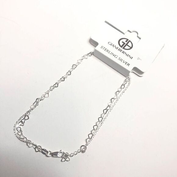 499 GIANI BERNINI 925 sterling silver  9" heart anklet $80 - Picture 1 of 1